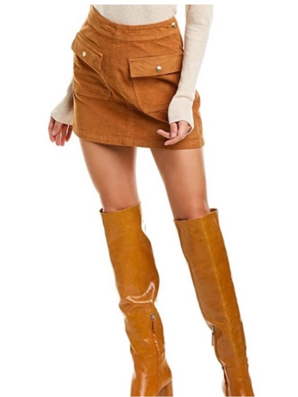 FRAME Bailey Flap Pocket Mini Corduroy Skirt Tobacco Brown Womens 32 Boho Preppy